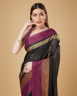 Thumbnail for Sonakshi Women's Black Raw Silk Khadi & Zari Weaving Traditional Saree with Blouse - Distacart