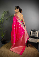 Thumbnail for Sonakshi Women's Rani Pink Soft Banarasi Lichi Silk Golden Zari Weaving Traditional Saree with Blouse - Distacart