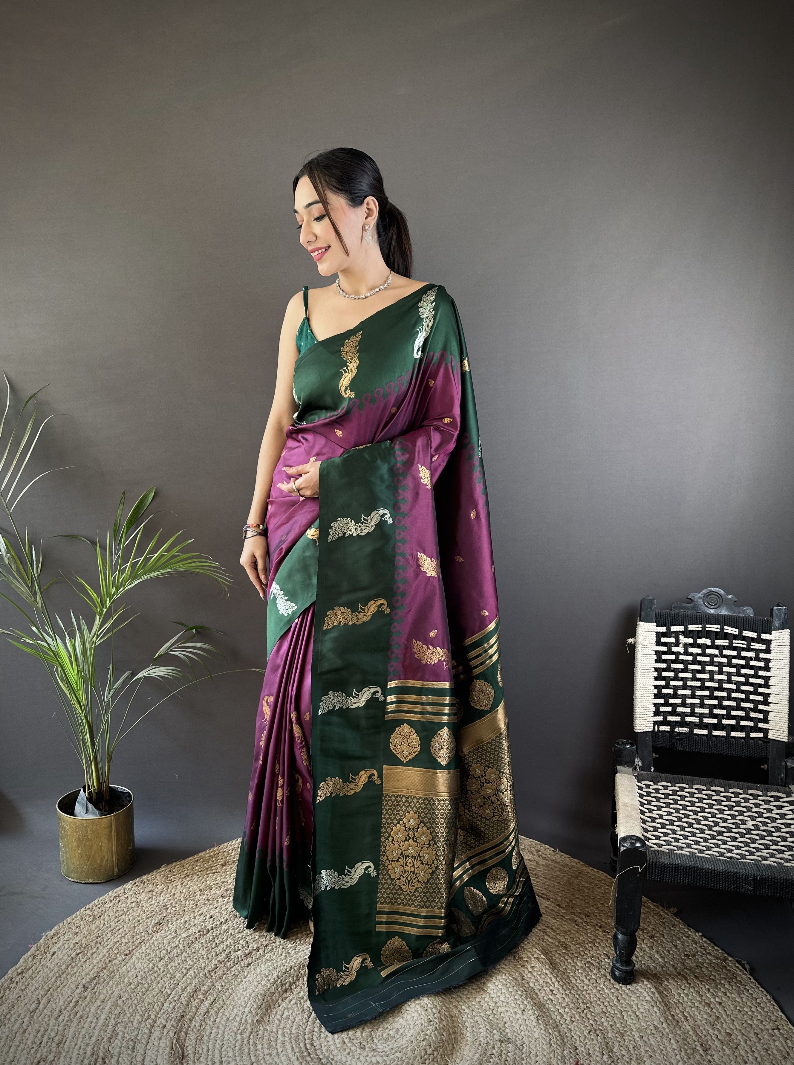 Sonakshi Women's Wine Soft Banarasi Silk Zari Weaving Traditional Saree with Blouse - Distacart