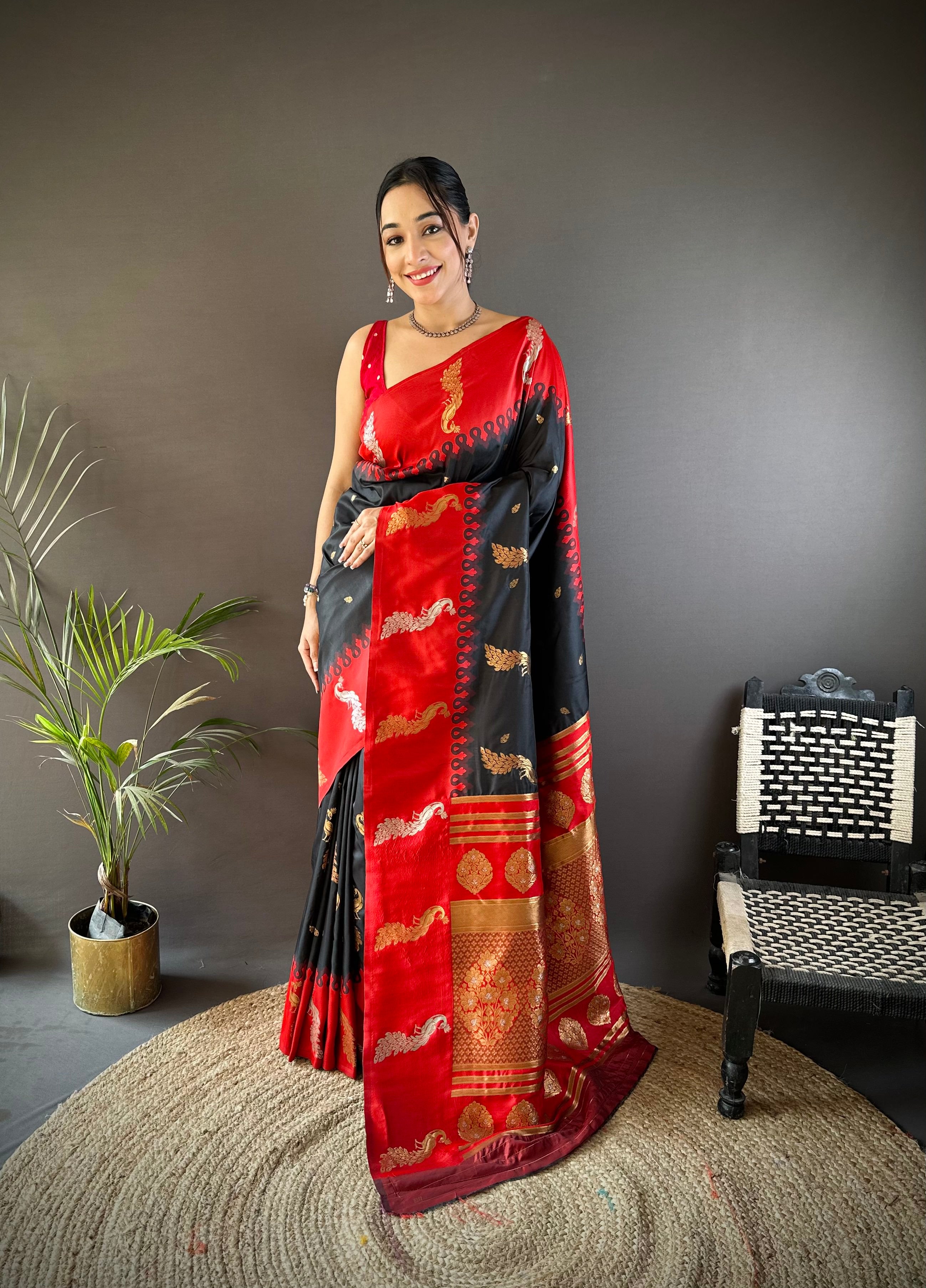 Sonakshi Women's Black Soft Banarasi Silk Zari Weaving Traditional Saree with Blouse - Distacart