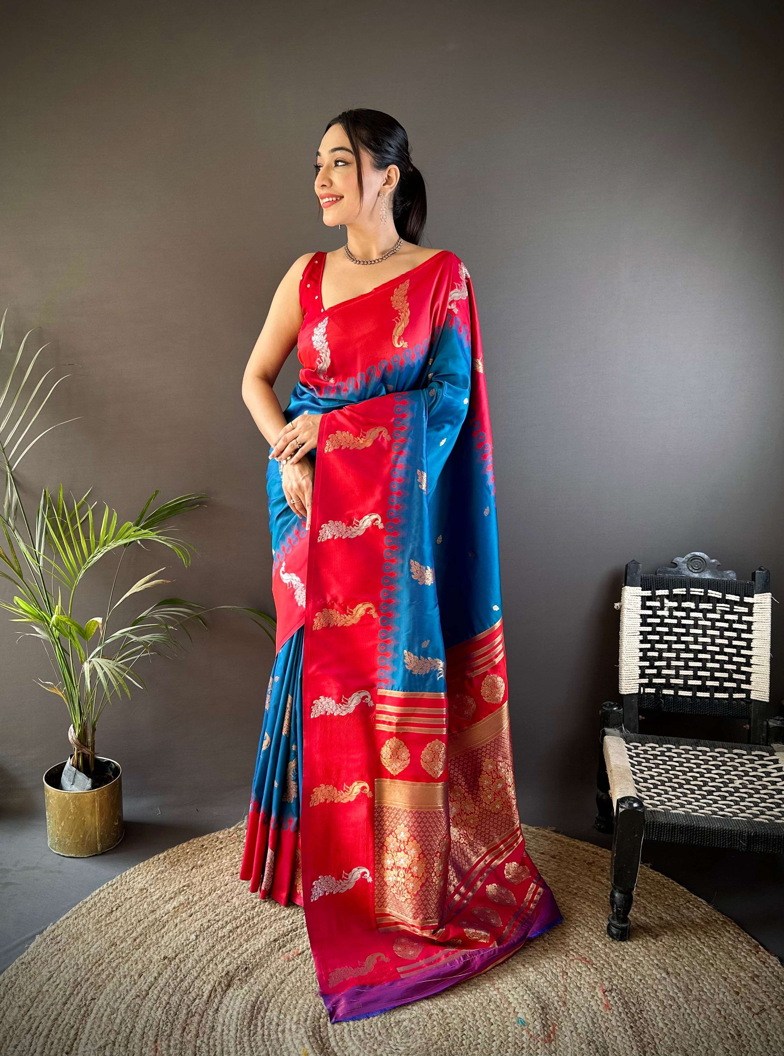 Sonakshi Women's Morpankh Soft Banarasi Silk Zari Weaving Traditional Saree with Blouse - Distacart