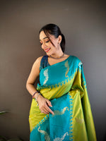 Thumbnail for Sonakshi Women's Parrot Soft Banarasi Silk Zari Weaving Traditional Saree with Blouse - Distacart