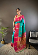 Thumbnail for Sonakshi Women's Teal Soft Banarasi Silk Zari Weaving Traditional Saree with Blouse - Distacart