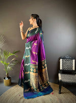 Thumbnail for Sonakshi Women's Purple Soft Banarasi Silk Zari Weaving Traditional Saree with Blouse - Distacart