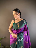 Thumbnail for Sonakshi Women's Purple Soft Banarasi Silk Zari Weaving Traditional Saree with Blouse - Distacart