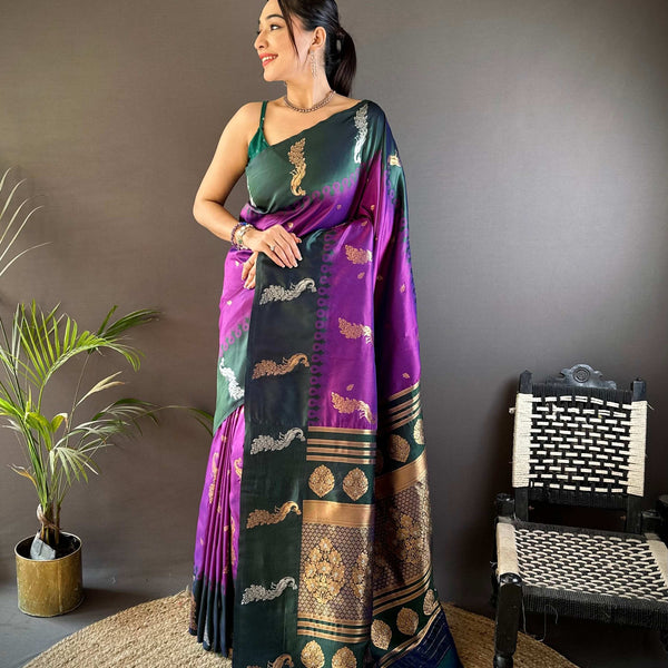 Sonakshi Women's Purple Soft Banarasi Silk Zari Weaving Traditional Saree with Blouse - Distacart