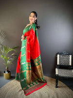 Thumbnail for Sonakshi Women's Red Soft Banarasi Silk Zari Weaving Traditional Saree with Blouse - Distacart