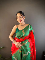 Thumbnail for Sonakshi Women's Red Soft Banarasi Silk Zari Weaving Traditional Saree with Blouse - Distacart
