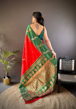 Thumbnail for Sonakshi Women's Red Soft Banarasi Silk Zari Weaving Traditional Saree with Blouse - Distacart