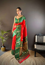 Thumbnail for Sonakshi Women's Red Soft Banarasi Silk Zari Weaving Traditional Saree with Blouse - Distacart