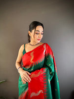 Thumbnail for Sonakshi Women's Green Soft Banarasi Silk Zari Weaving Traditional Saree with Blouse - Distacart