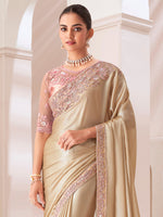 Thumbnail for NOZ2TOZ Women's Pure Chiffon Peach Embellished Designer Saree With Blouse Piece - Distacart