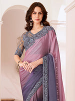 Thumbnail for NOZ2TOZ Women's Pure Chiffon Violet Embellished Designer Saree With Blouse Piece - Distacart