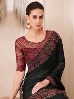 Thumbnail for NOZ2TOZ Women's Pure Chiffon Maroon Embellished Designer Saree With Blouse Piece - Distacart