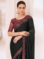 Thumbnail for NOZ2TOZ Women's Pure Chiffon Maroon Embellished Designer Saree With Blouse Piece - Distacart