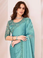 Thumbnail for NOZ2TOZ Women's Pure Georgette Turquoise Embellished Designer Saree With Blouse Piece - Distacart