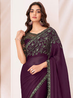 Thumbnail for NOZ2TOZ Women's Pure Chiffon Magenta Embellished Designer Saree With Blouse Piece - Distacart