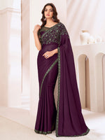 Thumbnail for NOZ2TOZ Women's Pure Chiffon Magenta Embellished Designer Saree With Blouse Piece - Distacart