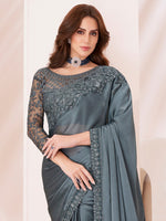 Thumbnail for NOZ2TOZ Women's Pure Georgette Grey Embellished Designer Saree With Blouse Piece - Distacart