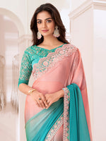Thumbnail for NOZ2TOZ Women's Pure Chiffon Turquoise Embellished Designer Saree With Blouse Piece - Distacart