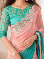 Thumbnail for NOZ2TOZ Women's Pure Chiffon Turquoise Embellished Designer Saree With Blouse Piece - Distacart