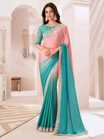 Thumbnail for NOZ2TOZ Women's Pure Chiffon Turquoise Embellished Designer Saree With Blouse Piece - Distacart