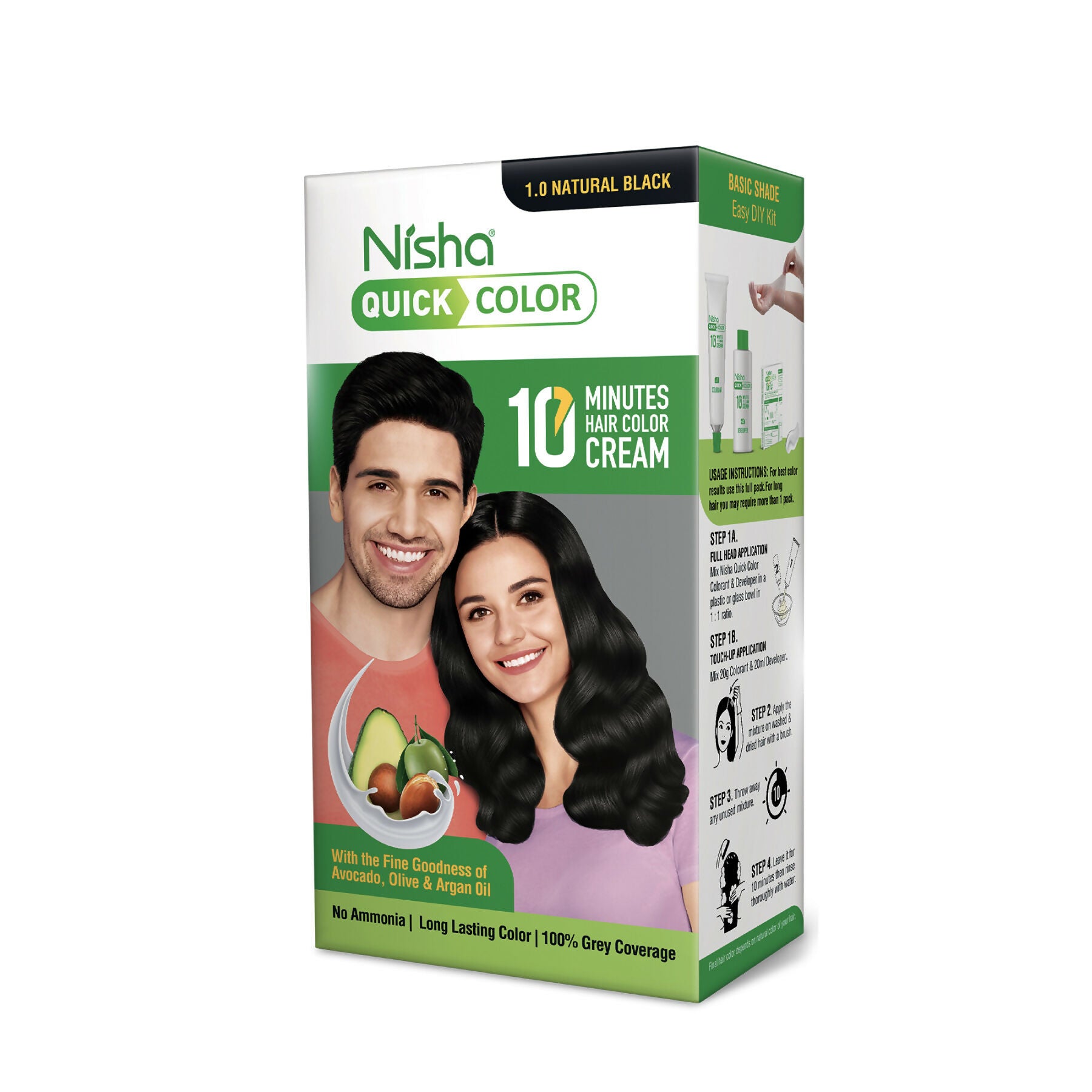 Nisha Hair Colour for Women & Men - 1.0 Natural Black - Distacart