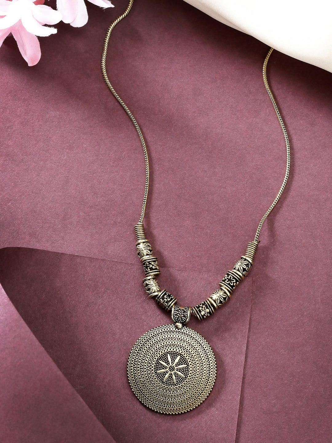 NVR Women's Gold-Plated Circular Shape Pendant with Chain - Distacart