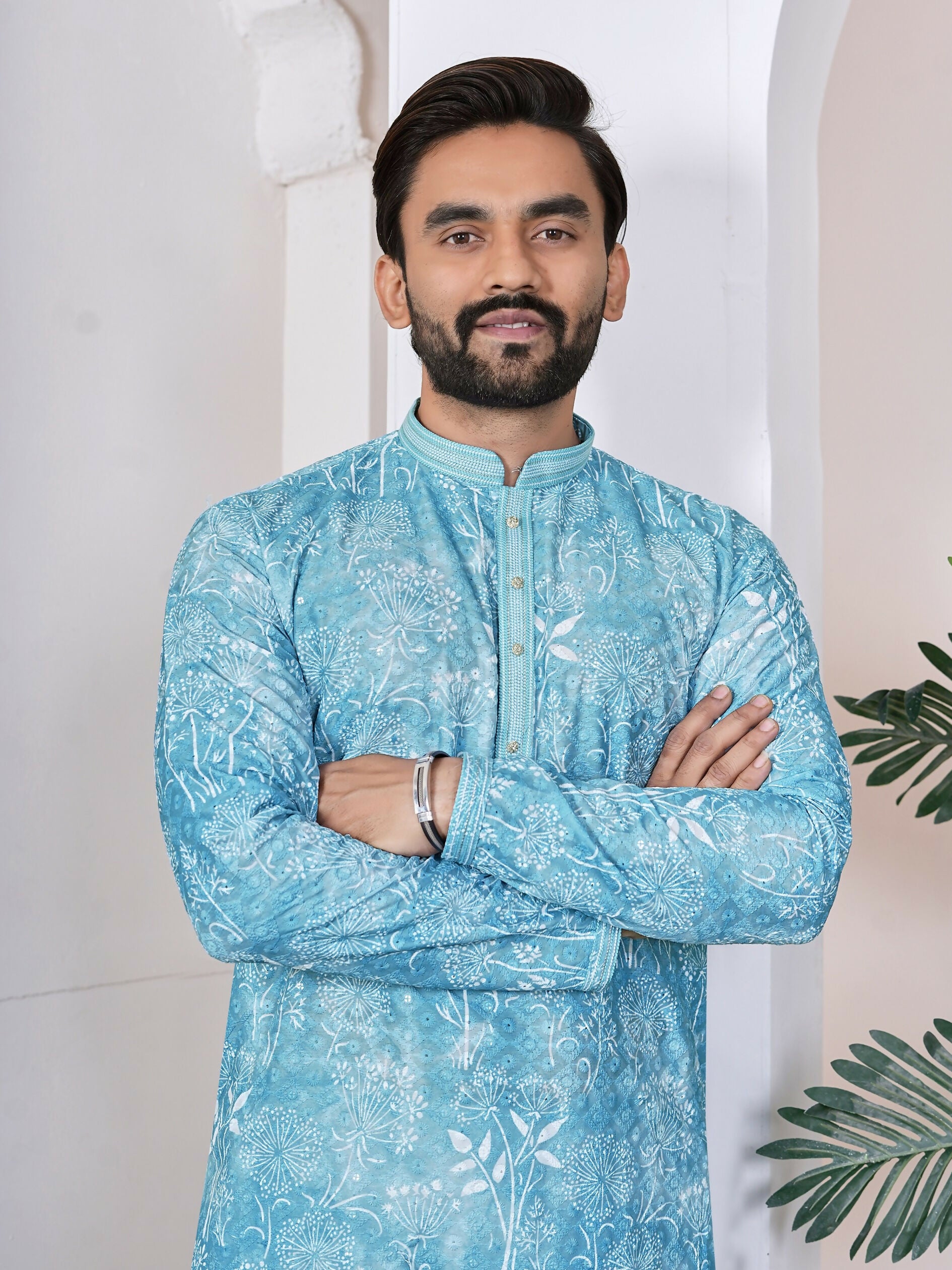 Anaita Sky Blue Digital Printed Work Cotton Straight Kurta - Distacart