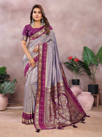Thumbnail for Aastha Fashion Grey Kalamkari Silk Zari Woven Saree - Distacart