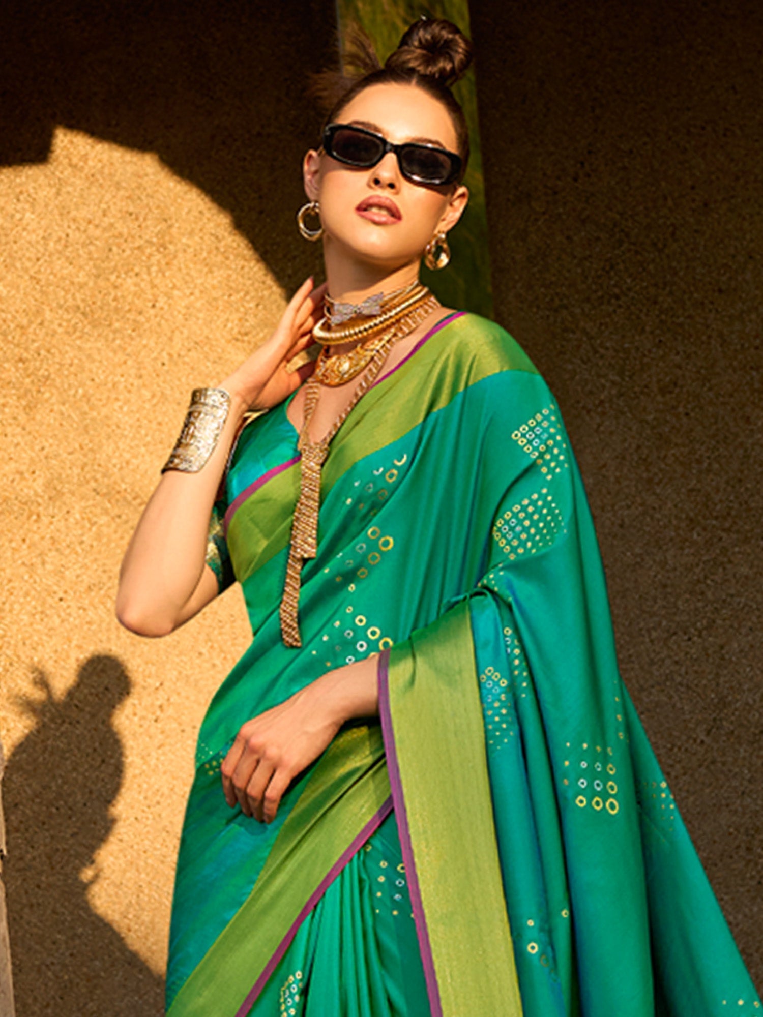 NOZ2TOZ Women's Silk Blend Teal green Woven Design Designer Saree With Blouse Piece - Distacart