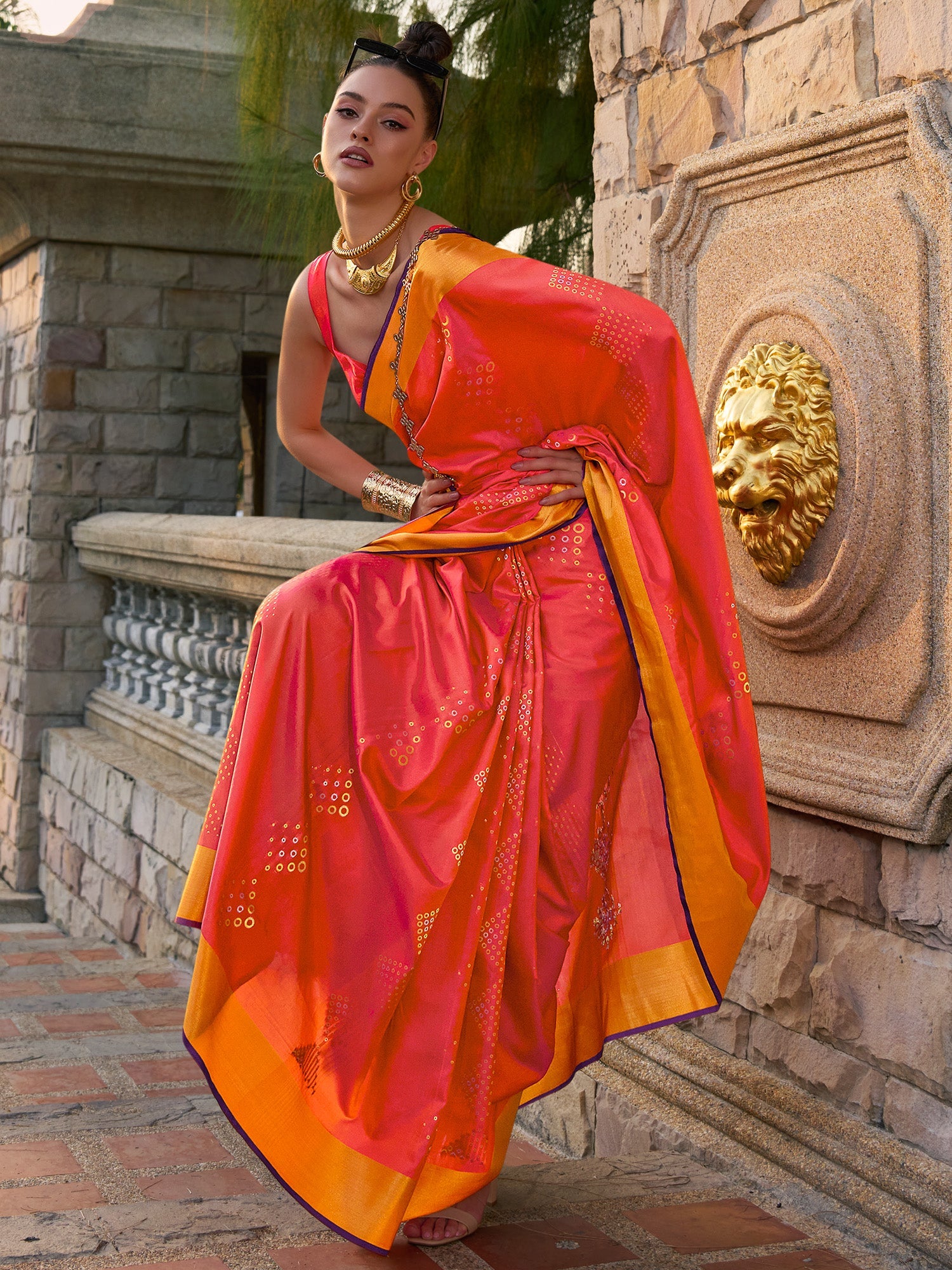 NOZ2TOZ Women's Silk Blend Orange Woven Design Designer Saree With Blouse Piece - Distacart