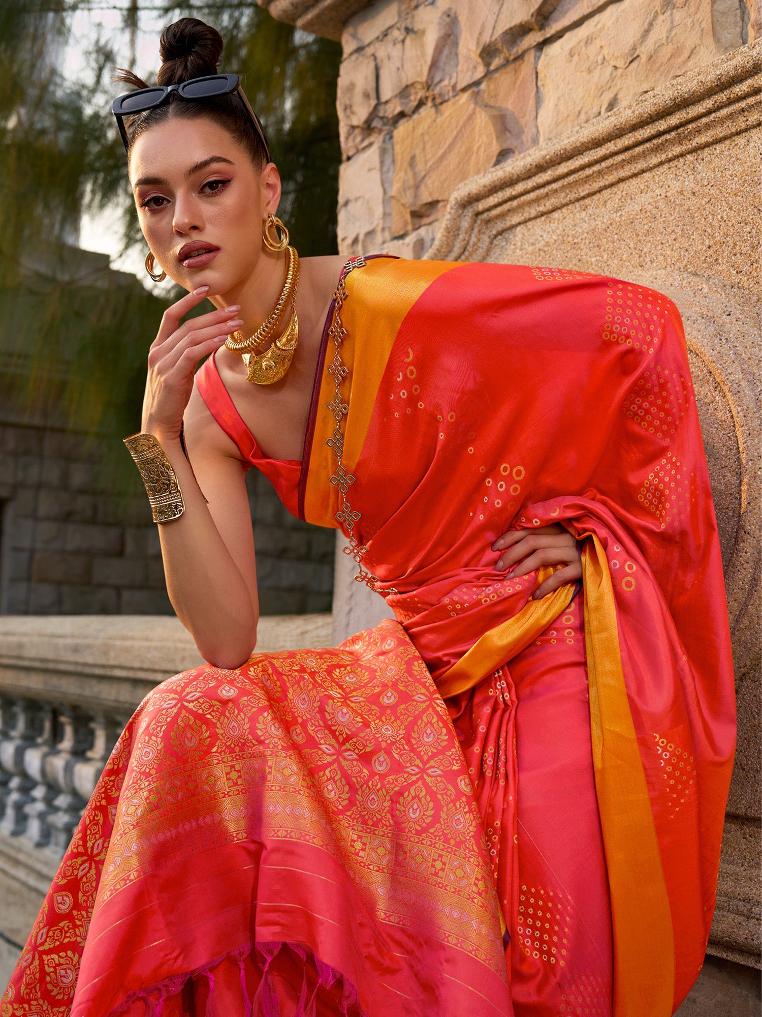 NOZ2TOZ Women's Silk Blend Orange Woven Design Designer Saree With Blouse Piece - Distacart