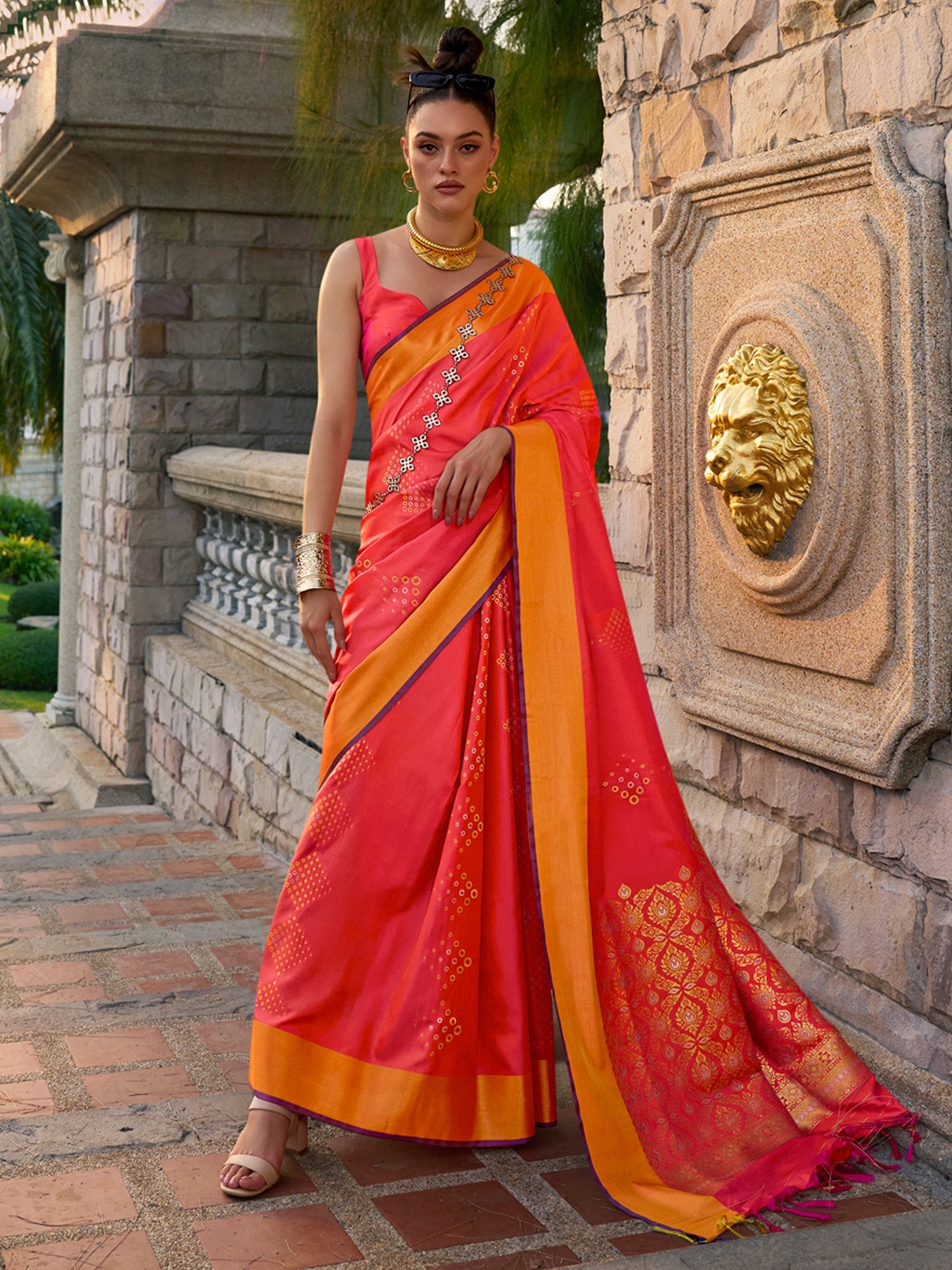 NOZ2TOZ Women's Silk Blend Orange Woven Design Designer Saree With Blouse Piece - Distacart