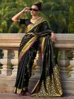 Thumbnail for NOZ2TOZ Women's Silk Blend Black Woven Design Designer Saree With Blouse Piece - Distacart
