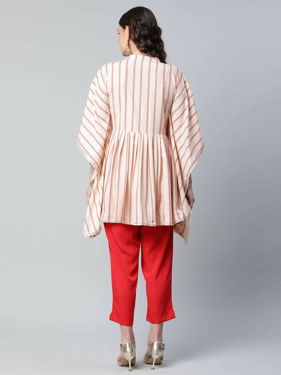 Ahalyaa Womens Off White Crepe Printed Kaftan Pant Set - Distacart