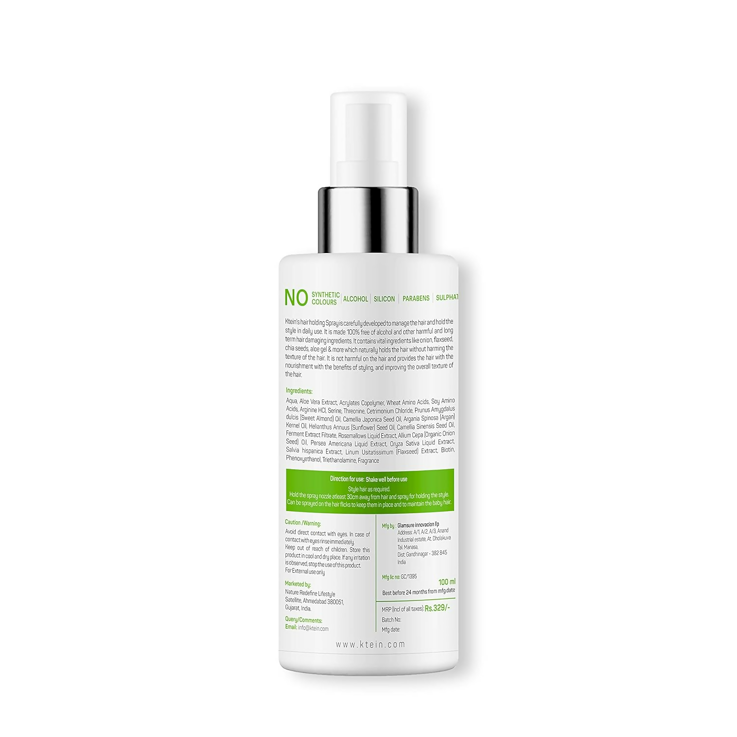 Ktein Natural Hair Holding Spray Without Alcohol - Distacart