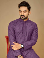 Thumbnail for Anaita Lavender Embroidered Rayon Straight Kurta - Distacart