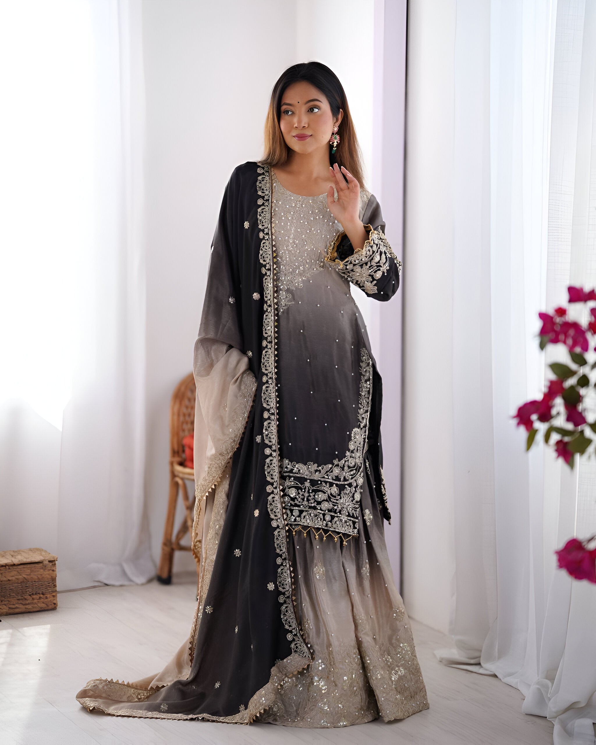 Lehenga Mart Designer Wedding Wear Palazzo Suit For Women - Grey - Distacart