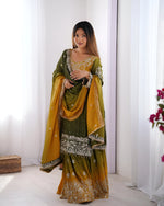 Thumbnail for Lehenga Mart Designer Wedding Wear Palazzo Suit For Women - Mehndi - Distacart