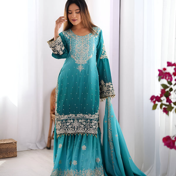 Lehenga Mart Designer Wedding Wear Palazzo Suit For Women - Sky Blue - Distacart