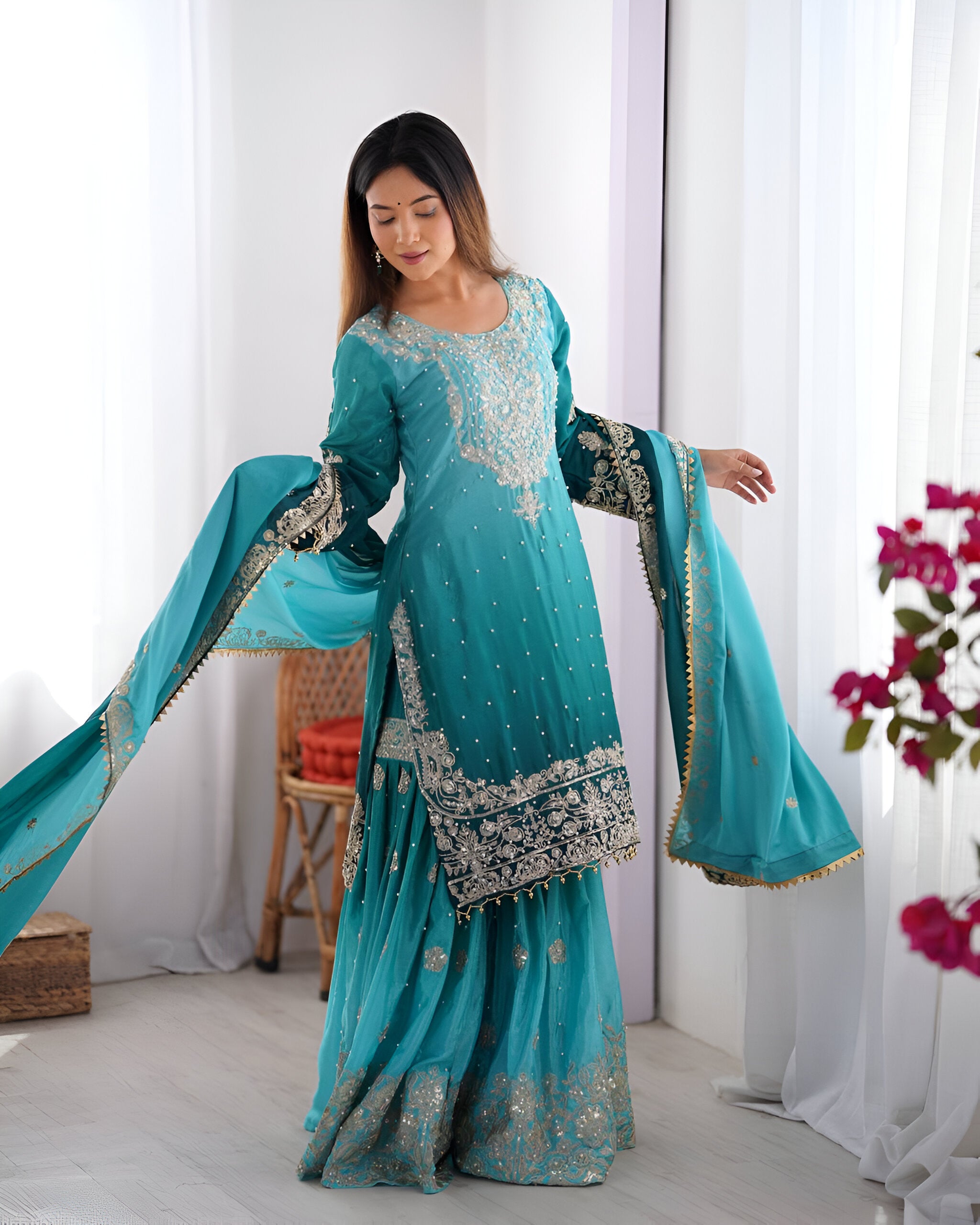 Lehenga Mart Designer Wedding Wear Palazzo Suit For Women - Sky Blue - Distacart