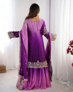 Thumbnail for Prazu Fashion Lavender Chinon Silk Sequence With Rivet Moti Palazzo Suit - Distacart