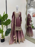 Thumbnail for Prazu Fashion Onion Pink Chinon Silk Sequence With Rivet Moti Palazzo Suit - Distacart
