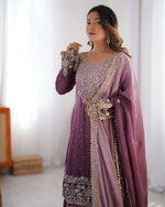 Thumbnail for Prazu Fashion Onion Pink Chinon Silk Sequence With Rivet Moti Palazzo Suit - Distacart