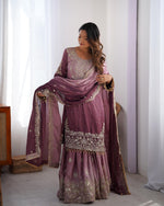 Thumbnail for Prazu Fashion Onion Pink Chinon Silk Sequence With Rivet Moti Palazzo Suit - Distacart