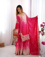 Thumbnail for Prazu Fashion Pink Chinon Silk Sequence With Rivet Moti Palazzo Suit - Distacart