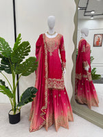 Thumbnail for Prazu Fashion Pink Chinon Silk Sequence With Rivet Moti Palazzo Suit - Distacart