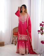 Thumbnail for Prazu Fashion Pink Chinon Silk Sequence With Rivet Moti Palazzo Suit - Distacart