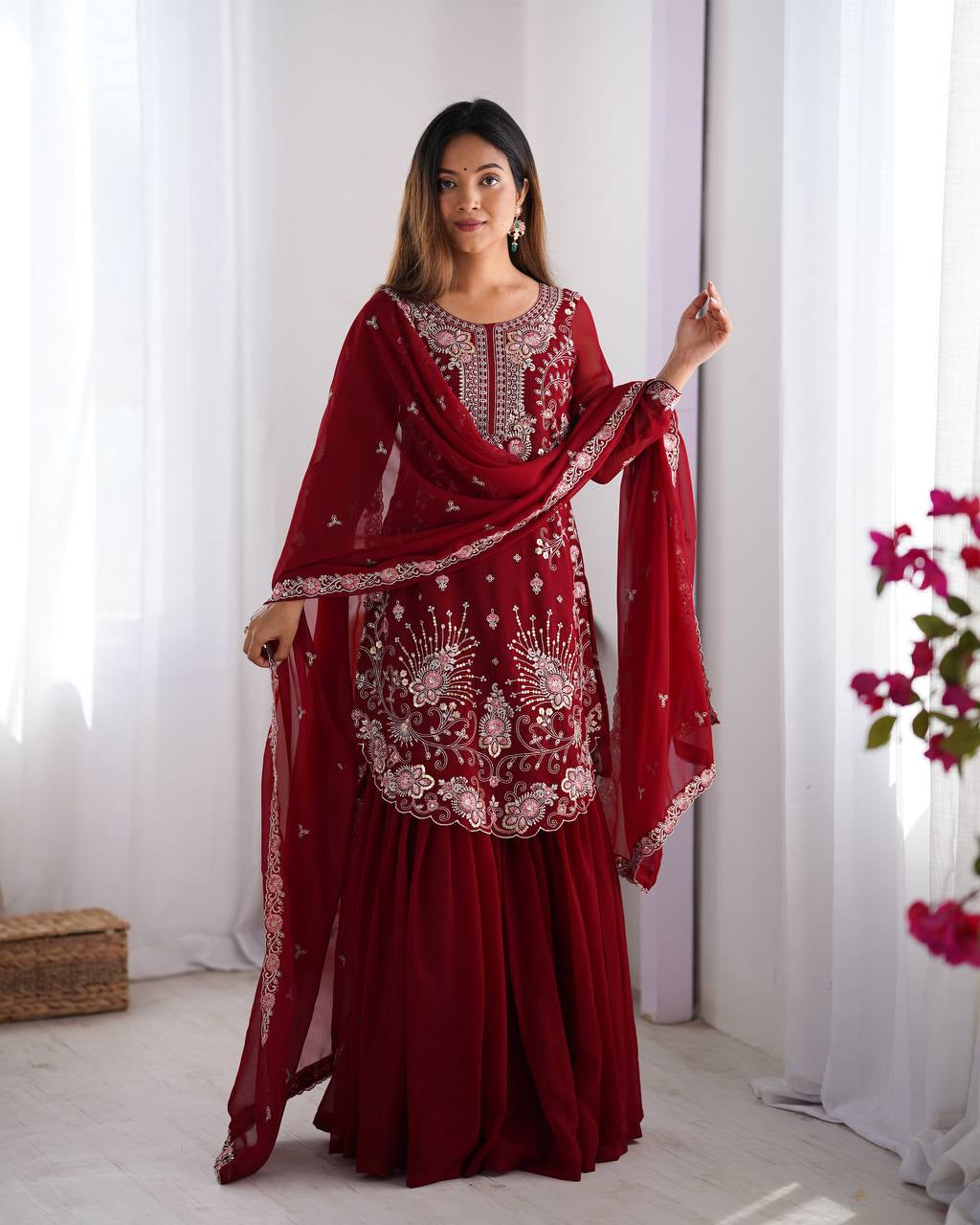 Lehenga Mart Designer Wedding Wear Sharara Suit For Women - Red - Distacart